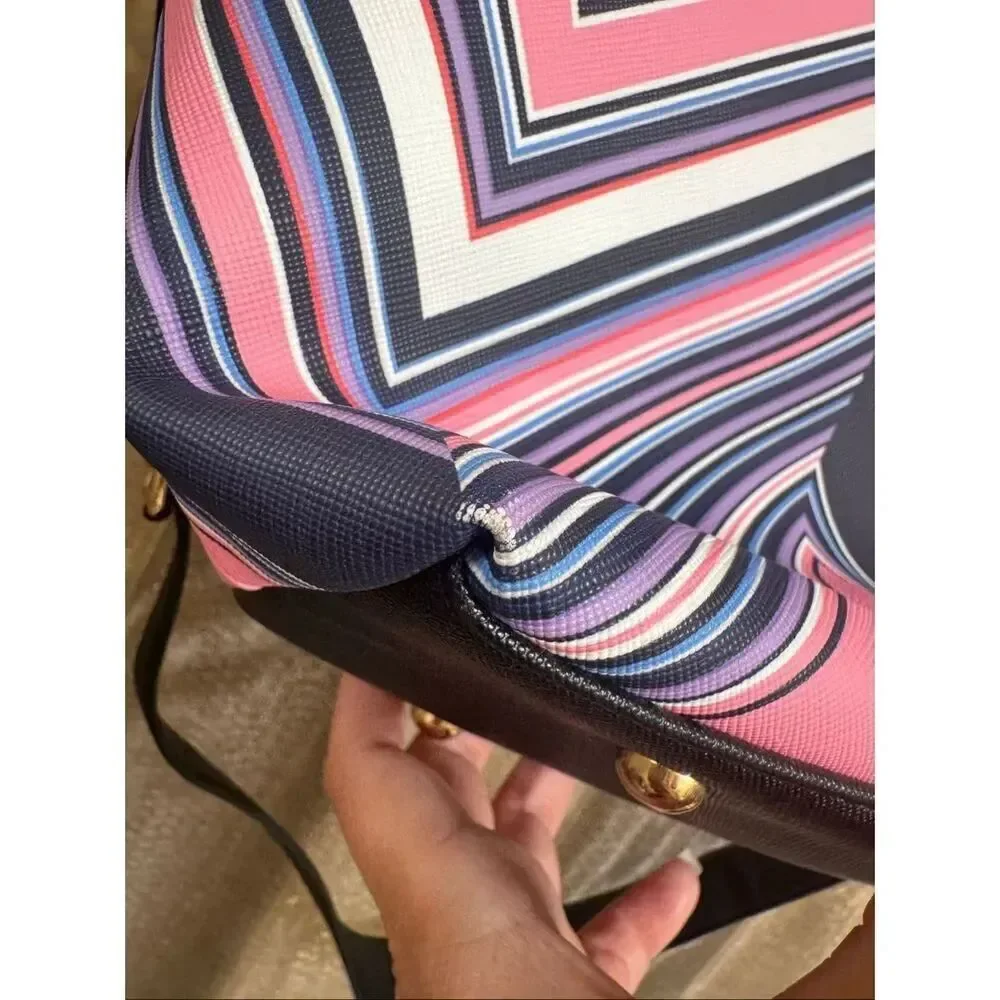 Trina Turk Pink Purple Black Chevron Print Tote Bag Large Purse EUC